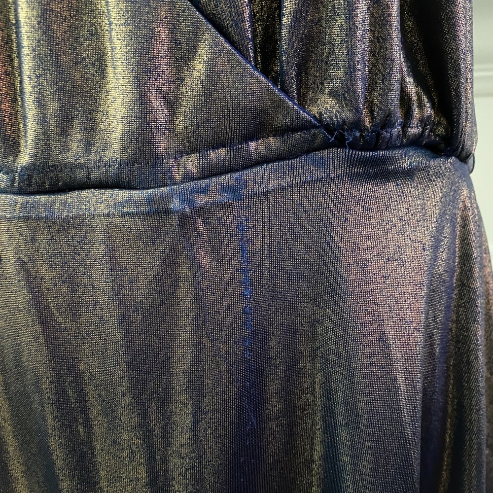 ❗️FINAL PRICE CLOSET CLOSING Halston Heritage Blue Gold Metallic Halter Dress - Picture 4 of 8